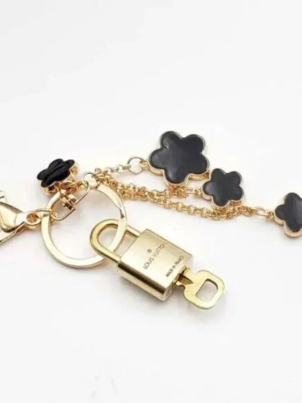 Authentic Louis Vuitton Gold Lock 🔒 Keychain Bag Unbranded Flower Charm LV